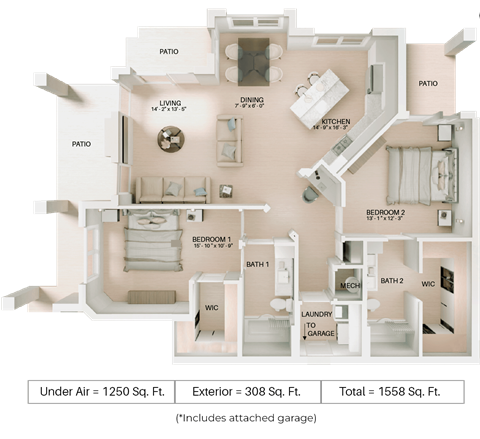 2 bed 2 bath floor plan Bat Imperial Crossing Luxury Apartment Homes, Bonita Springs, Florida